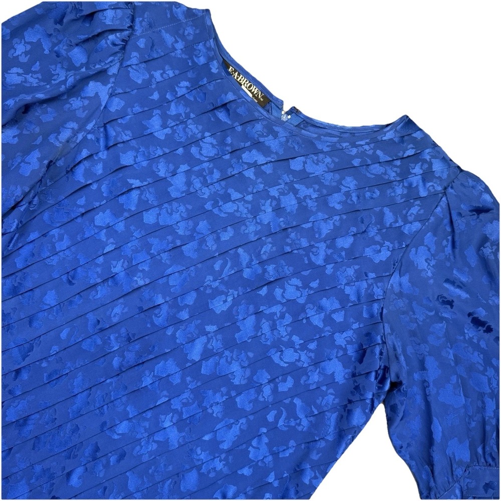 Vintage 80's EA Brown 100% Silk‎ Pleated Royal Blue Midi Dress Size 12